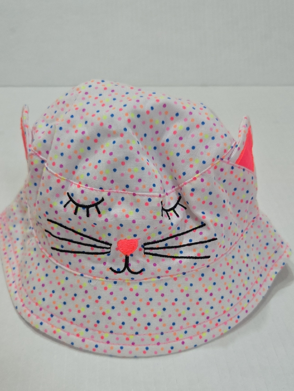 SUN HAT CHILDRENS PLACE 6 12 MONTHS Polka Dot Cat Baby Pink Multicolor GREAT CON